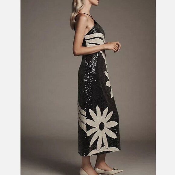 Farm Rio Anthropologie Halter Sequin Column Midi Dress Size M NWT Medium Farm Rio Anthropologie Halter Sequin Column Midi Dress Size M NWT Medium